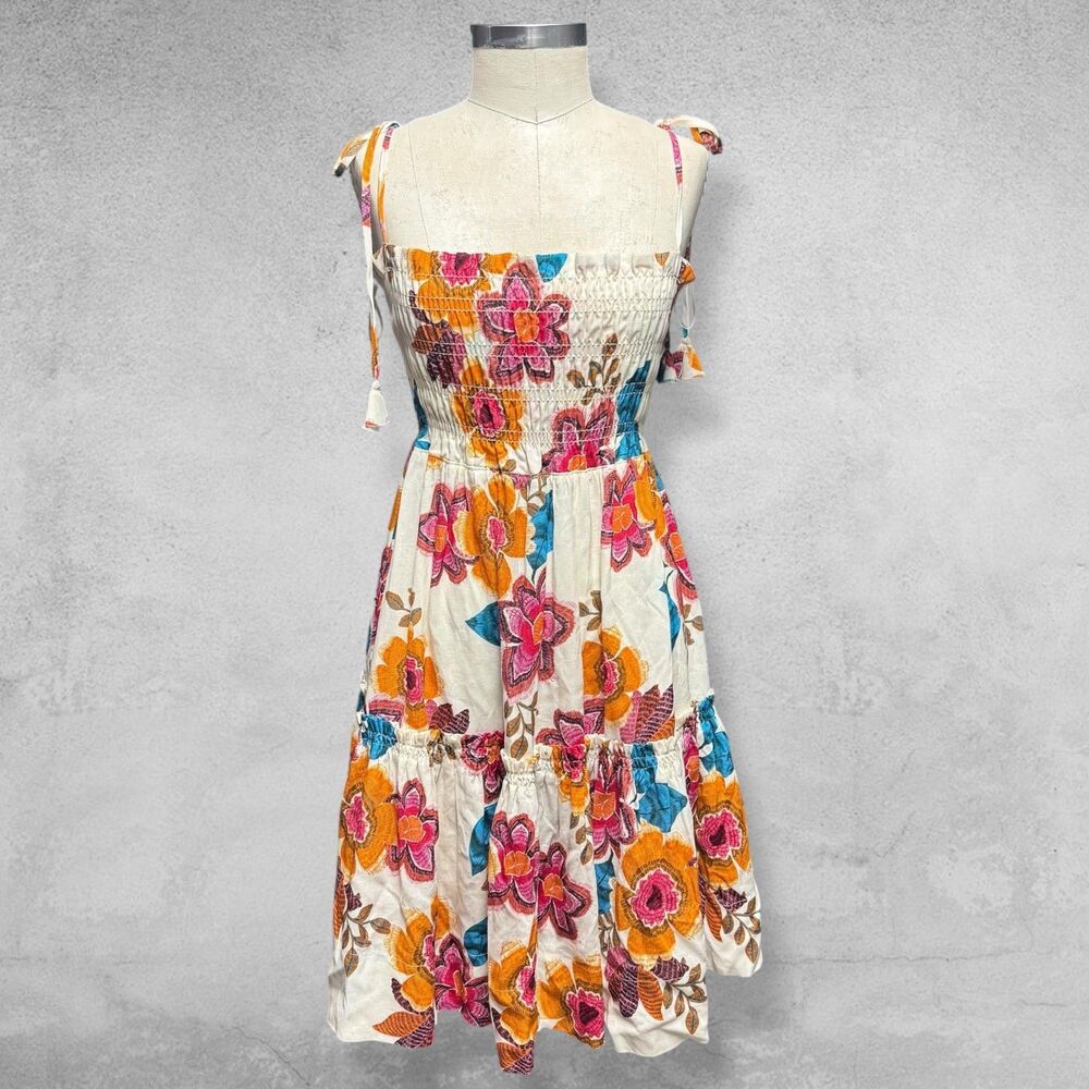 Misa Los Angeles $385 Bandits Floral Smocked Dress Marbella Resort Linen Beach